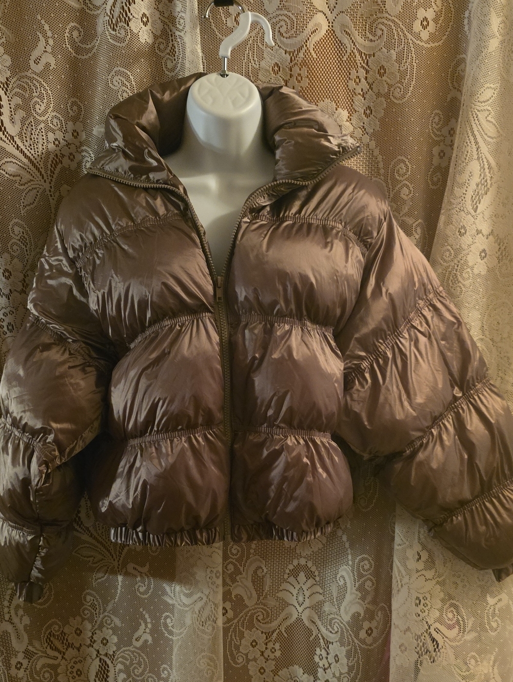 New wild fable Women's XXS Metallic Bronze Quilted Cropped Puffer Jacket